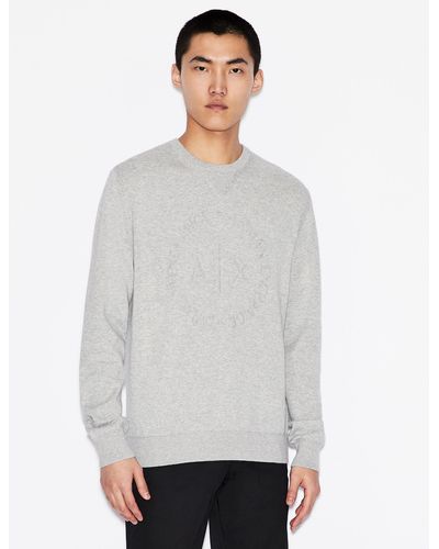 Armani Exchange Crew Neck Sweater With Tone-on-tone Logo - Gray
