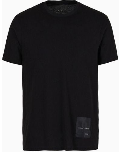 Armani Exchange Regular Fit T-shirt In Asv Organic Cotton With Contrasting Patches - Black
