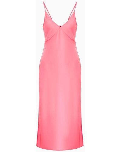 Armani Exchange Long Dress In Satin Satin With Plunging Neckline - Pink