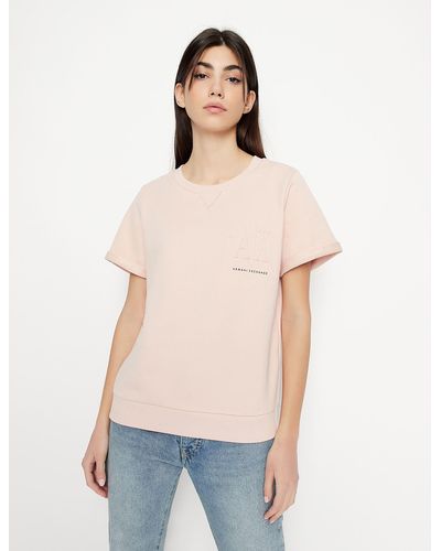 Armani Exchange Sweat col rond manches courtes - Rose