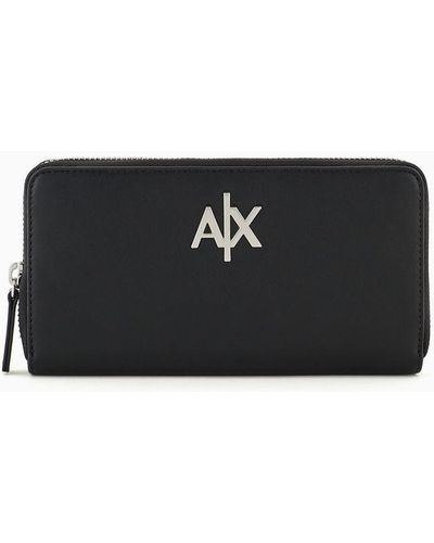 Armani Exchange Zip Around Wallet With Logo - Black