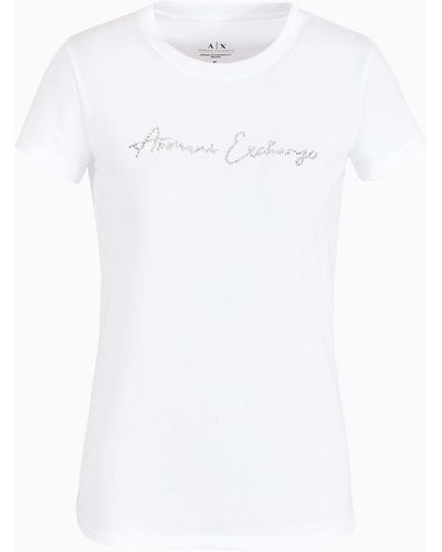 Armani Exchange T-shirt Slim Fit Con Logo Di Glitter - Bianco