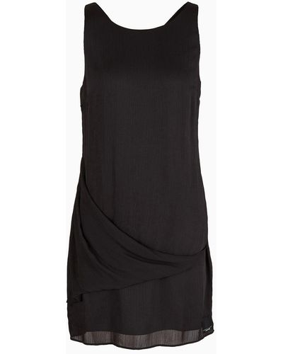Armani Exchange Sleeveless Dress In Asv Satin Crinkle Fabric - Black