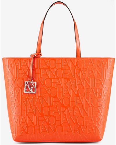 Armani Exchange Embossed Zip Top Tote Bag - Orange