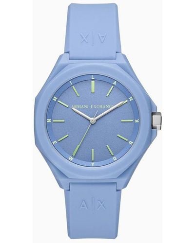 Armani Exchange Reloj De Silicona Azul Con Tres Manecillas