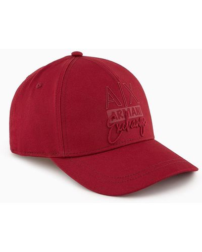 Armani Exchange Hat With Visor In Asv Organic Cotton - Red