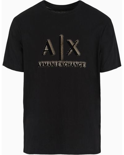 Armani Exchange Regular Fit T-shirt In Mercerized Cotton With Flocked Logo - Black