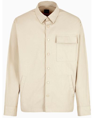 Armani Exchange Loose Fit Shirt In Pure Cotton With Pocket - Natural