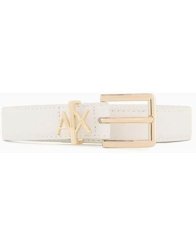Armani Exchange Thin Belt With Small Logo - White