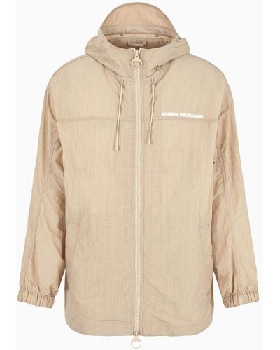 Armani Exchange Caban Coat With Hood In Technical Fabric - Natural