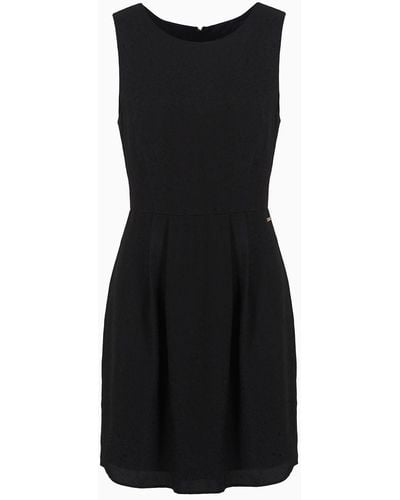 Armani Exchange Sleeveless Dress In Satin Crepe With Pleats - Black