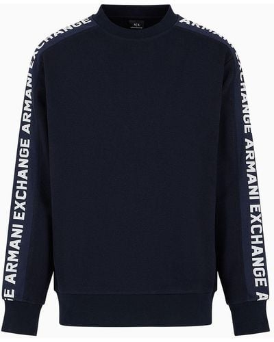 Armani Exchange Cotton Blend Sweatshirt With Logo Tape - Blue