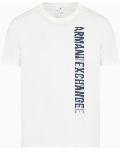 Armani Exchange T-shirt Regular Fit In Jersey Con Stampa Verticale - Bianco