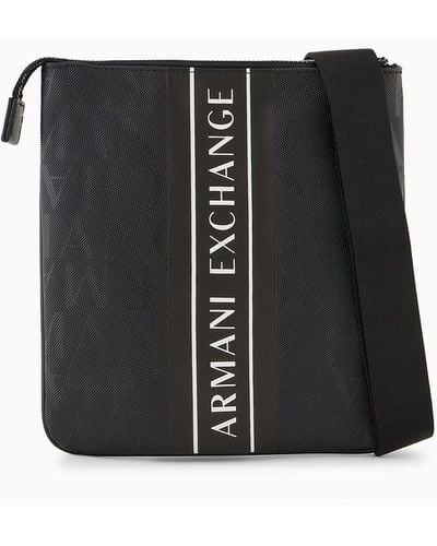 Armani Exchange Flacher Schultergurt Mit Allover-schriftzug Und Zweifarbigem Band Mit Logo - Schwarz