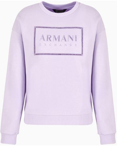 Armani Exchange Crew-neck Sweatshirt With Logo Print In Asv Organic Cotton - Purple