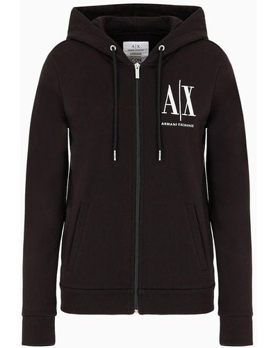 Armani Exchange Icon Logo Zip Up Hooded Sweatshirt - Black
