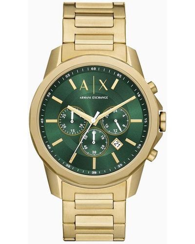 Armani Exchange Chronograph Gold-tone Stainless Steel Watch - Green