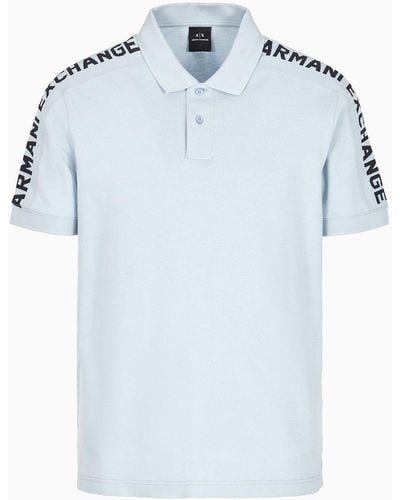 Armani Exchange Polo In Piquet Con Tape Logo - Blu