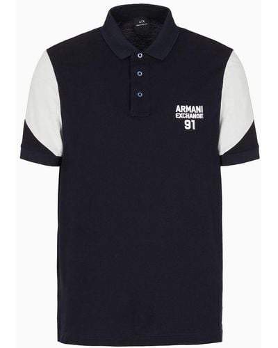Armani Exchange Regular Fit Polo Shirt In Color Block Piquet - Blue