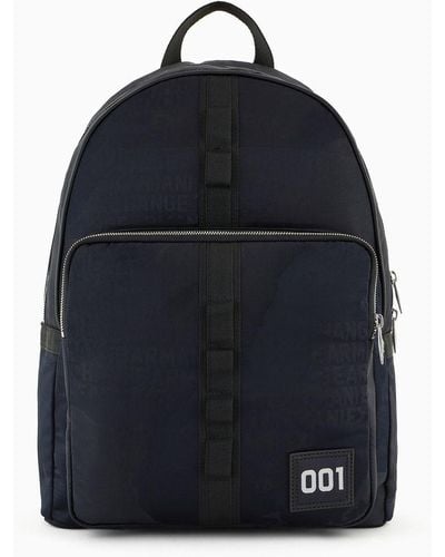 Armani Exchange Fabric Backpack With Allover Logo - Blue