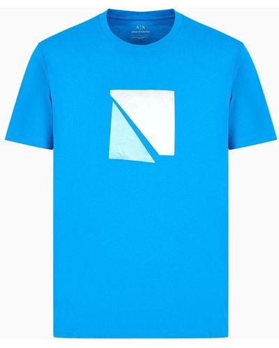 Armani Exchange T-shirt Regular Fit In Jersey Con Stampa Geometrica - Blu