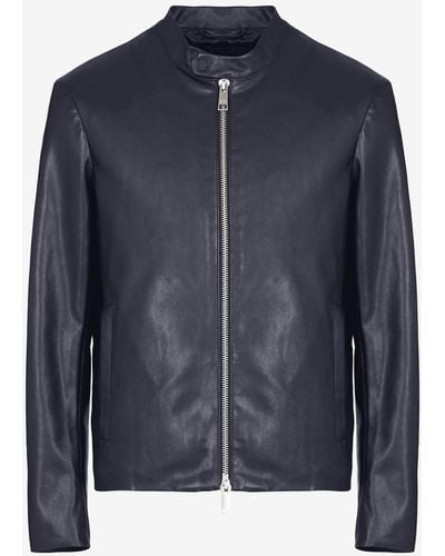 Armani Exchange Faux Leather Biker Jacket - Blue