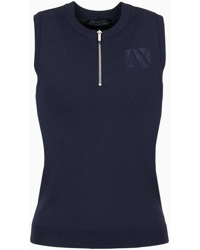 Armani Exchange Top In Maglia Armani Sustainability Values - Blu