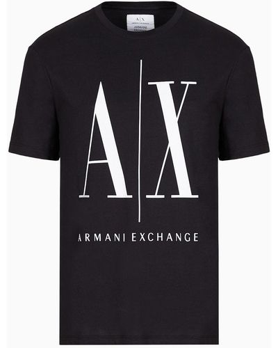 Armani Exchange T-shirt coupe classique en coton avec macro-logo - Noir