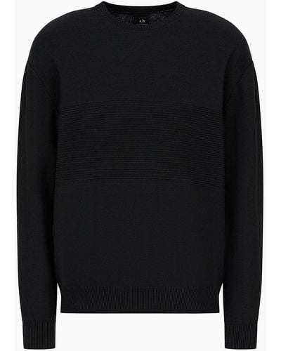 Armani Exchange Round-neck Cotton Sweater With Asv Central Workmanship - Black