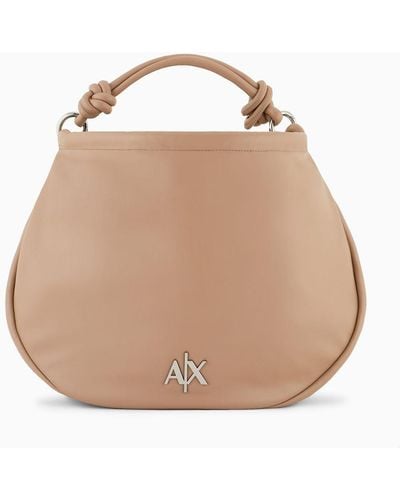 Armani Exchange Large Round Handbag With Logo - Natural