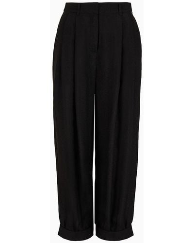 Armani Exchange Wide Trousers With Pleats In Satin Jacquard - Black