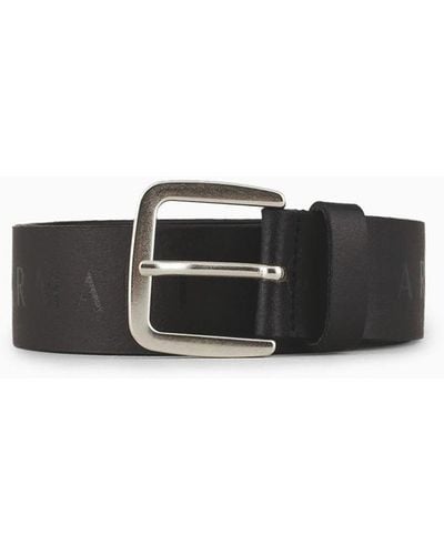 Armani Exchange Leather Belt With Printed Logo - Black