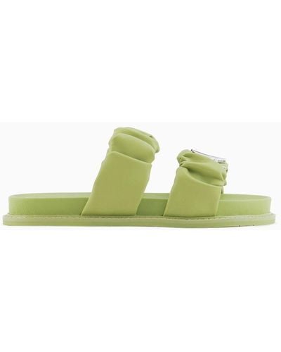 Armani Exchange Flat Sandals In Eco-nappa With Elastic Bands - Green