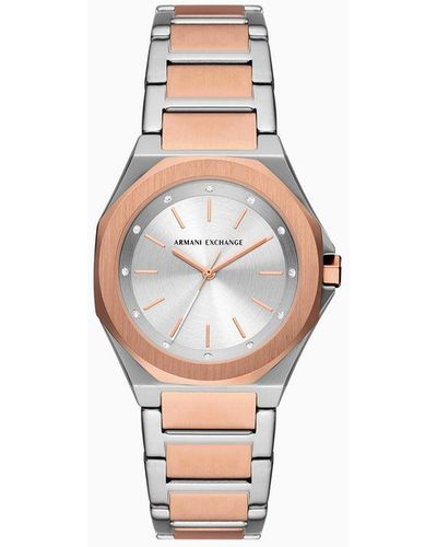 Armani Exchange Orologio In Acciaio Inossidabile Bicolore A Tre Lancette - Bianco