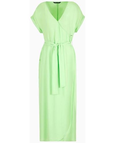 Armani Exchange Long V-neck Sash Georgette Dress - Green
