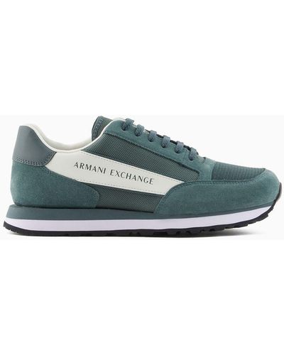 Armani Exchange Suede Trainers With Mesh Inserts - Blue