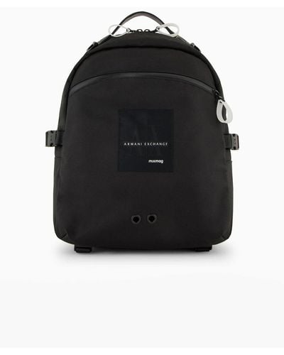Armani Exchange Backpack In Asv Recycled Fabric With Logo Patch - Black