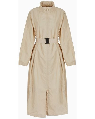 Armani Exchange Trench Coat With Belt In Wrinkled Asv Fabric - Natural