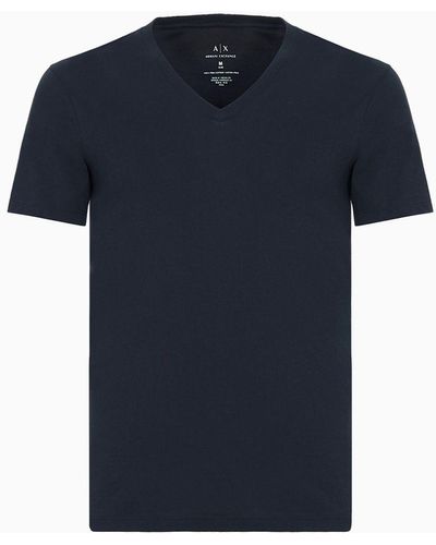 Armani Exchange T-shirt slim fit con scollo a V in cotone Pima - Blu