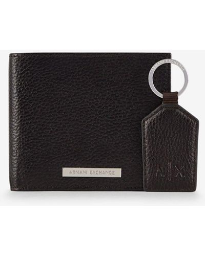 Armani Exchange Wallet And Keychain Set - Brown
