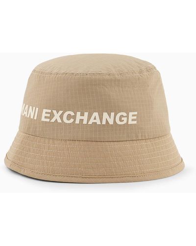 Armani Exchange Cloche In Technical Fabric With Logo - Natural