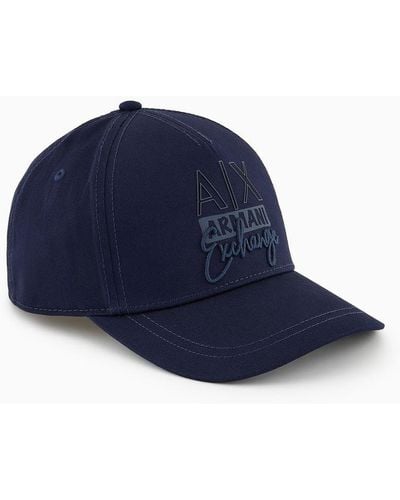 Armani Exchange Hat With Visor In Asv Organic Cotton - Blue