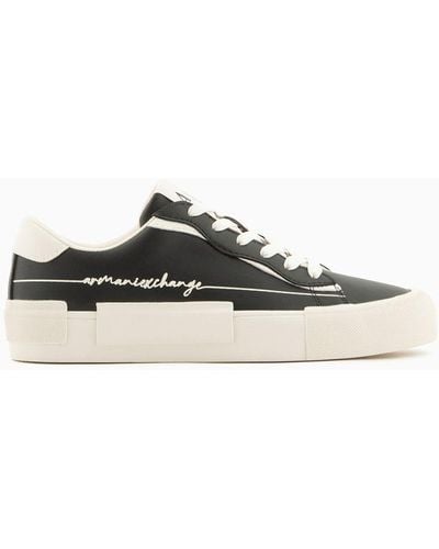 Armani Exchange Faux Leather Sneakers With Microsuede Details - White
