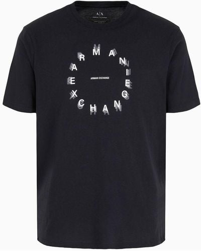 Armani Exchange Regular Fit Jersey T-shirt With Round Print - Black