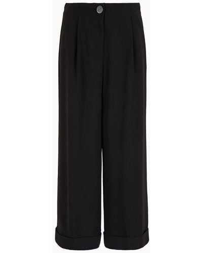 Armani Exchange Wide Pants With Cuffed Hem In Asv Recycled Fabric - Black