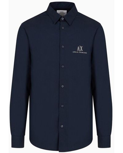 Armani Exchange Camicia In Popeline - Blu