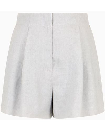 Armani Exchange High-waisted Shorts With Pleats In Linen And Cotton - White