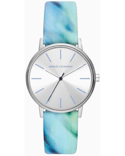 Armani Exchange Three-hand Blue Leather Watch