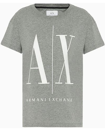 Armani Exchange T-shirt coupe boyfriend en jersey de coton - Gris