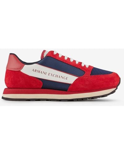 Armani Exchange Suede Trainer With Mesh Inserts - Red